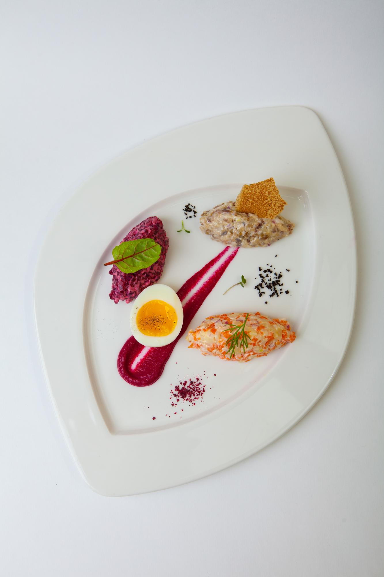 Close-up of plated modern dish